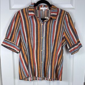 NWT Anthropologie Eri + Ali striped puff sleeve linen blend top sz med
